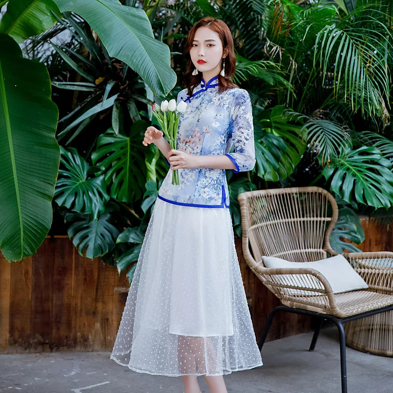 2 шт. рукав три четверти Qipao Китайский традиционный Cheongsam винтажный воротник