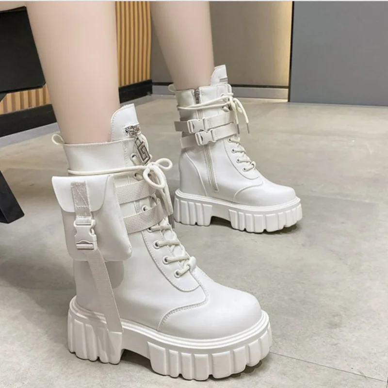 

Зимние ботинки 2021, женские короткие ботинки из искусственной кожи, женские высокие ботинки с круглым носком, Теплые ботильоны, мотоциклетны...