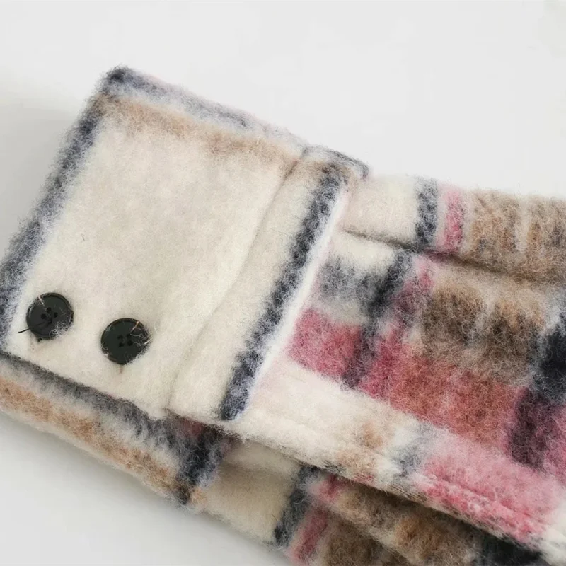 

PUWD Casual Woman Loose Pink Plaid Woolen Shirt Coat 2021 Winter Spring Fashion Ladies Oversized Warm Jacket Female Cute Outwear