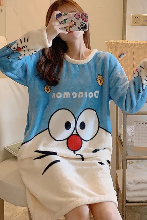 Женская зимняя Милая фланелевая ночная рубашка кораллового цвета с героями