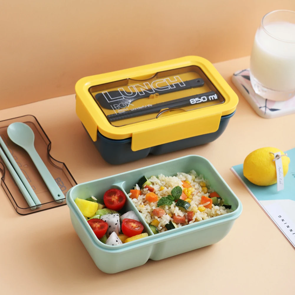 

Microwave Lunch Box Portable 2 Layer Food Container Healthy Lunch Bento Boxes Lunchbox With Cutlery Leak-Proof Container Holder