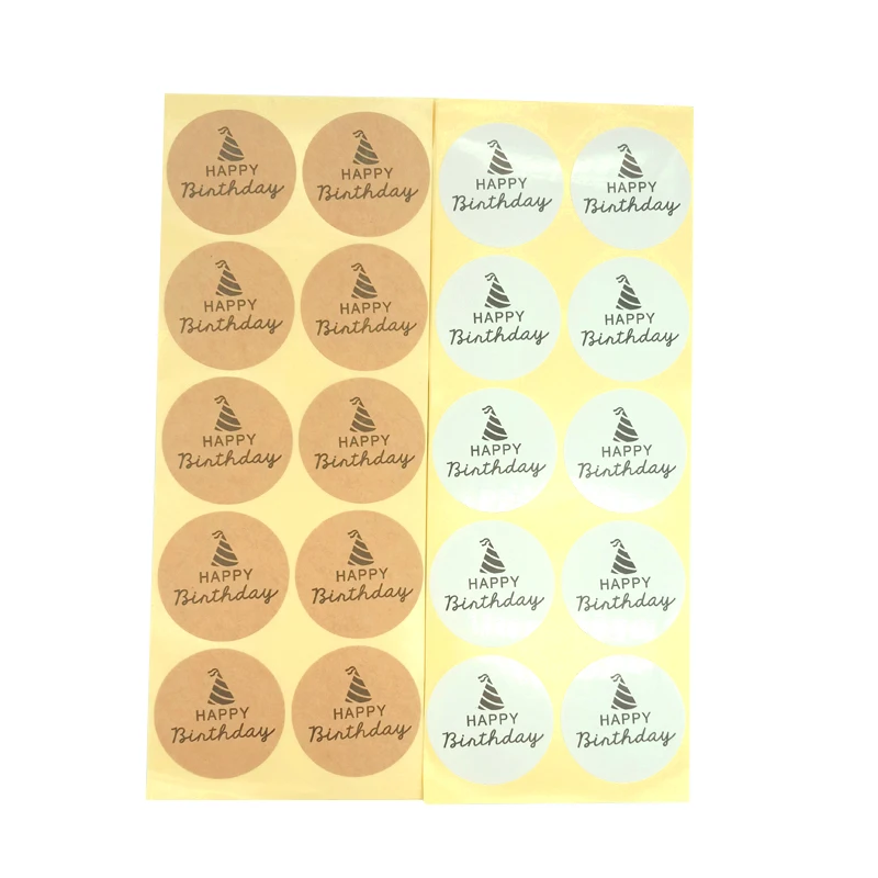 

1000 шт. круглые наклейки «сделай сам» на день рождения с шляпой, самоклеящиеся белые клеящиеся Стикеры из крафт-бумаги, Многоразовые водонепроницаемые Стикеры, 2 варианта