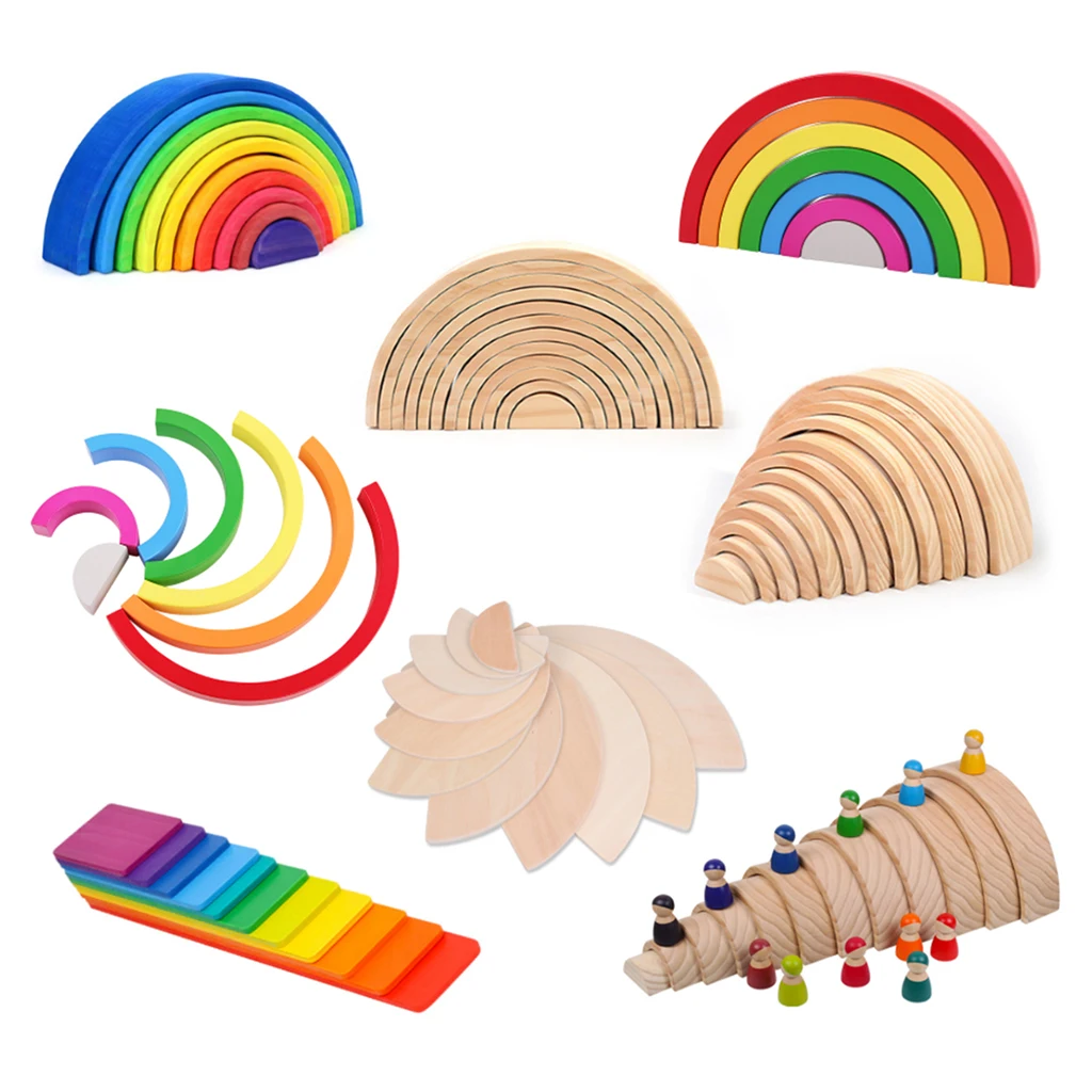 

Handmade Wooden Rainbow Stacking Building Kids Early Learning Educational