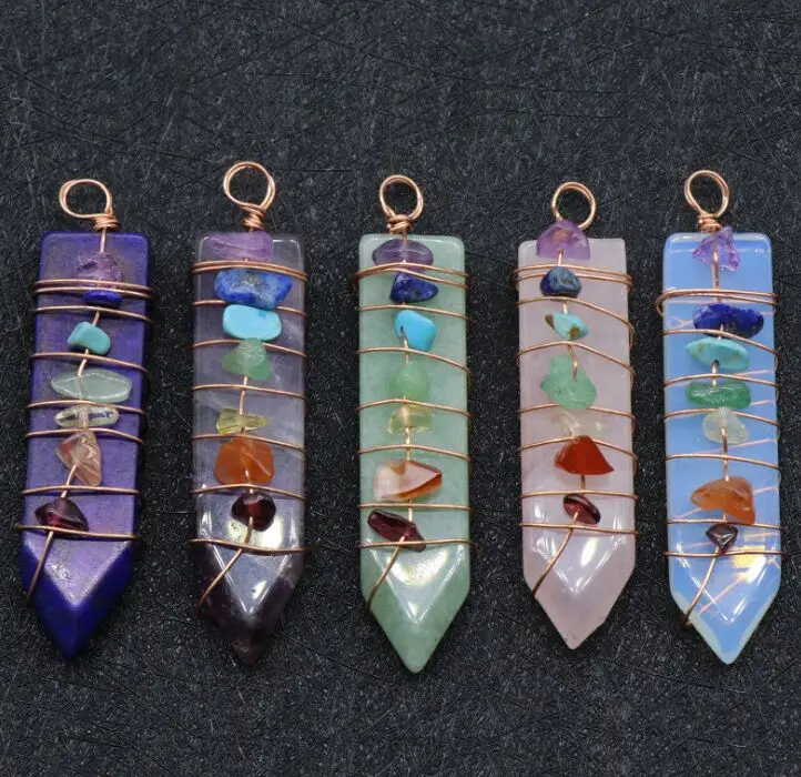 7 чакральную исцеления Радуга ожерелья с подвеской из натурального камня Шарм