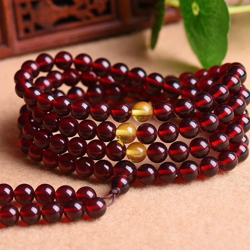 

6-12mm Beeswax Bracelet Baltic Amber Blood Perot Beeswax 108 Buddha beads on Polish Hand Strings
