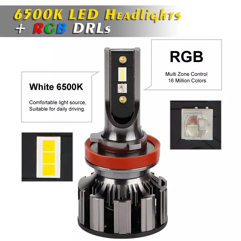 Фото Приложение Bluetooth Управление RGB H11 светодиодный Автомобильный светодиодный фар H4 H7 HB3 HB4 турбо светодиодный автомобильных фонарей Сменные H1 H3 H8 H9 9005 H11 светодиодный лампы №3