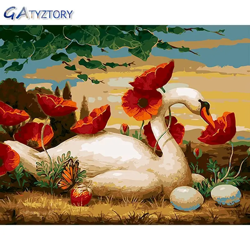 

GATYZTORY DIY Paint by numbers Poppies and swans paint by number for Adults canvas photo frames for picture acrylic paint 40x50c