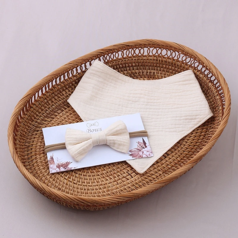 Conjunto de 2 uds el&aacute;stico para ni&ntilde;as, Diadema con lazo, toalla de Saliva, banda para el pelo lazada de Princesa-3
