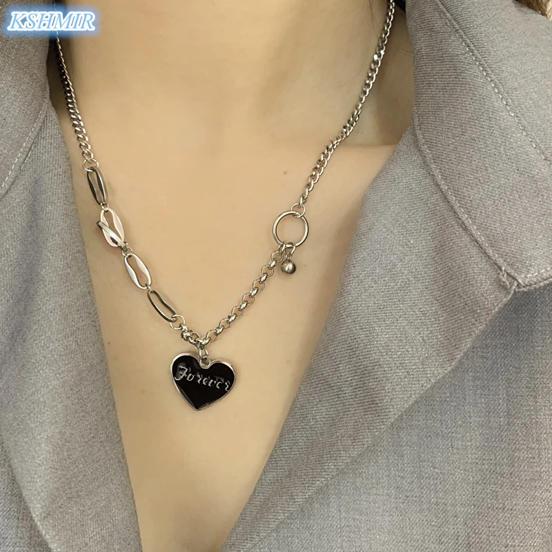 

Temperament black love letter necklace female INS simple chain splicing collarbone chain 2021 new choker chain wholesale