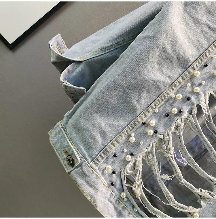 

2021 Spring and Autumn New Ins Large Size Coats Turn-down Collar Hollow Out Loose Hole Long-sleeved Denim Jacket Women Tide