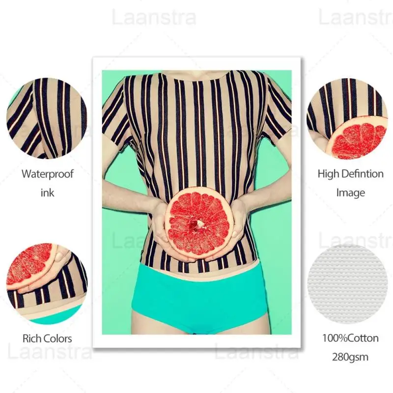 

Summer Modern Canvas Painting Unique Home Decoration Green Poster Grapefruit Girl Red Sports Shoes Photo Picture Wall Art Unfram