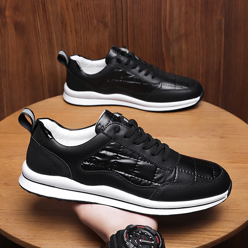 

Men's Fashion Sneakers Luxury Genuine Leather Splicing Lace-up Shoes Outdoor Sport Trend Casual Shoes British Men Low-top Shoes