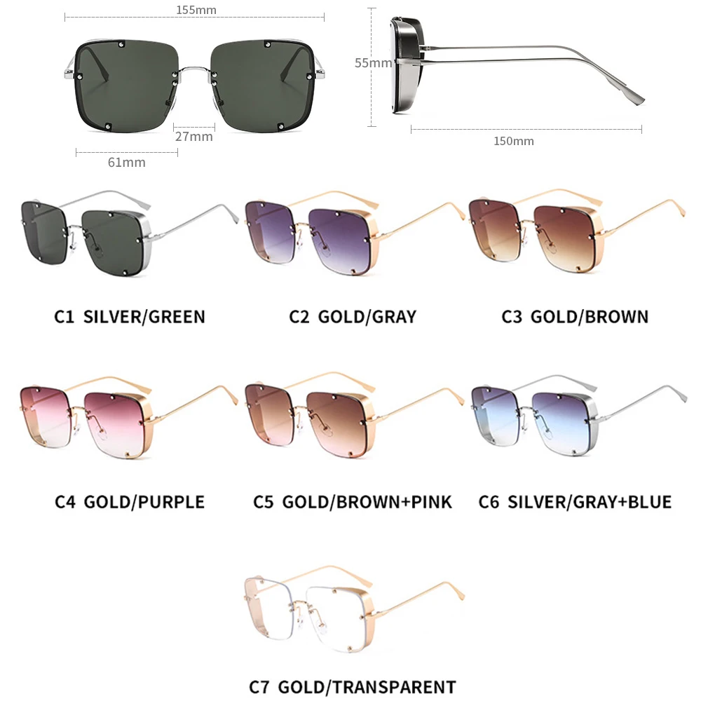 

LongKeeper 2020 New Metal Rivet Sunglasses Women Fashion Vintage Brand Square Punk Sun Glasses Men Driving Steampunk Shades