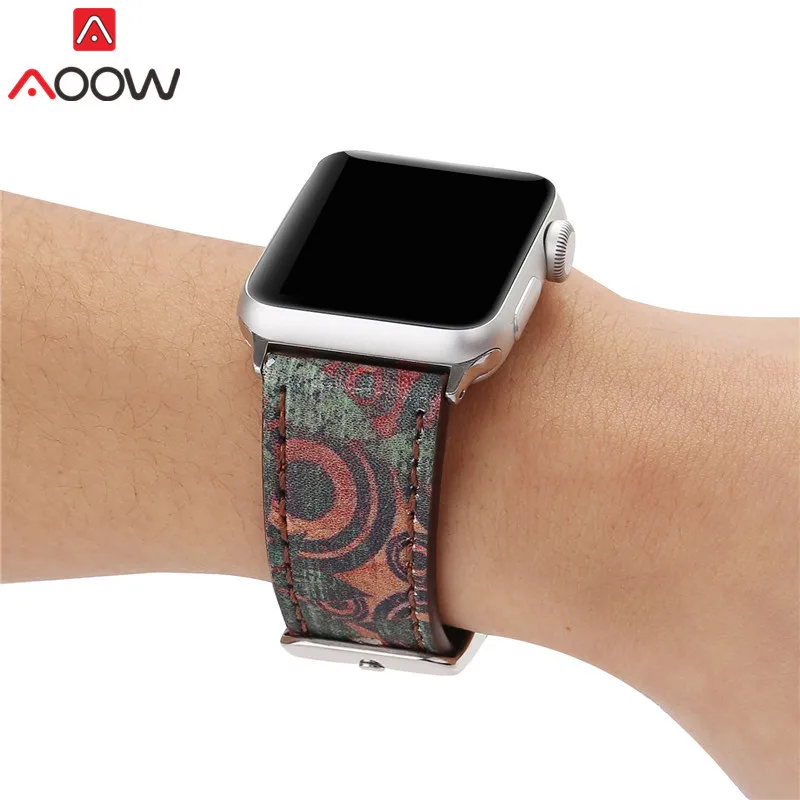 Винтажный кожаный ремешок для часов Apple Watch 38 мм 42 мм красный цветочный принт для женщин и мужчин сменный мужской т-браслет ремешок для iwatch 1 2 3