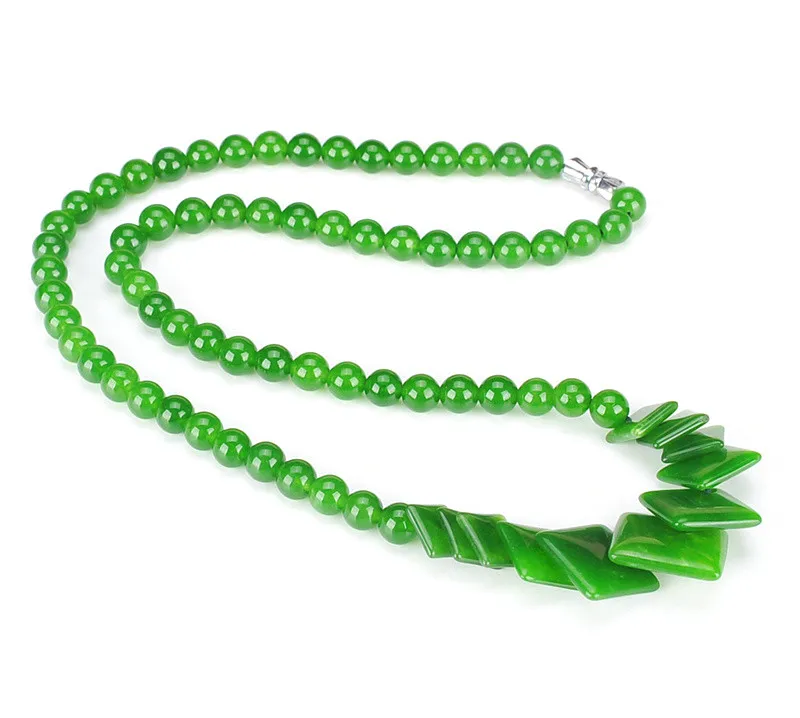 Ожерелье из натуральных зеленых бусин ювелирные изделия китайского жадеита