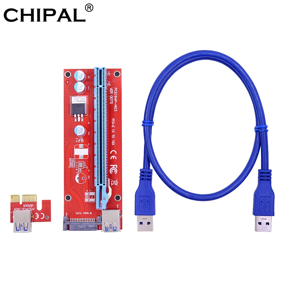 CHIPAL VER007S PCI E Райзер карта 007S Express 1X до 16X расширитель 15 контактов SATA Power 100 см 60 USB 3 0
