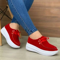 thick soled sneakers womens new solid color fashion lace up walking women casual breathable non slip comfortable flat shoes