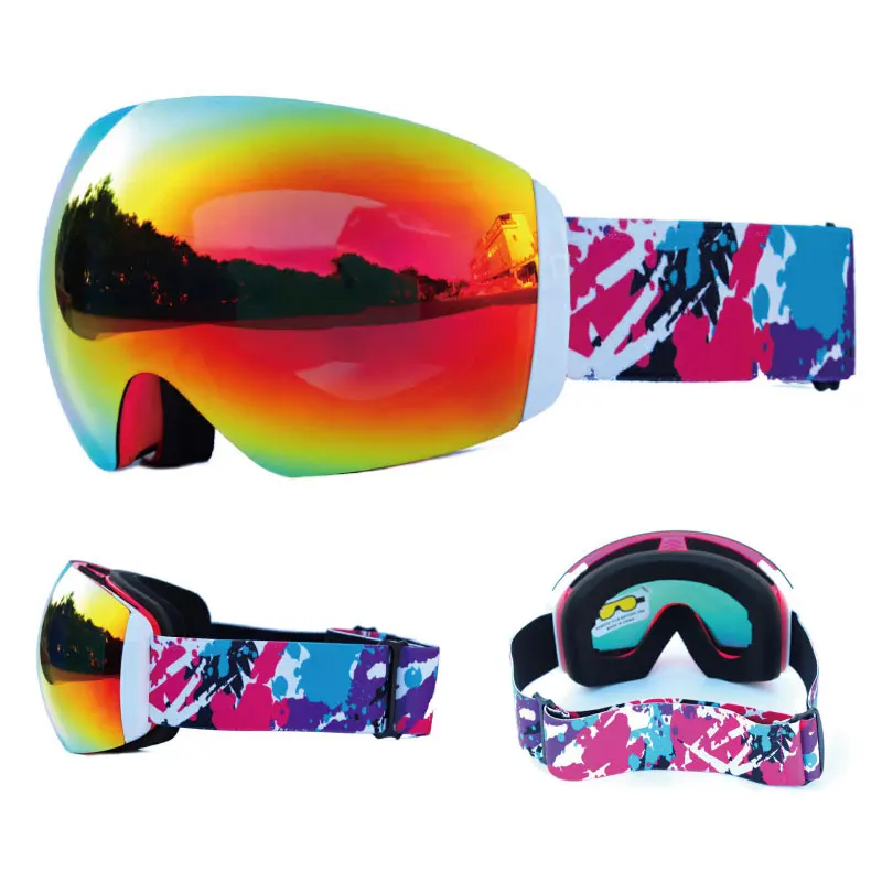 White Red Lens Лыжные очки двухслойные Поляризованные линзы для катания на лыжах противотуманные UV400 очки для сноуборда мужские женские лыжные Чехол для очков - Цвет: White Red Lens