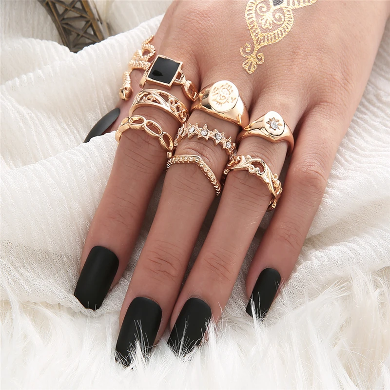 

Jewelry Gifts Women Geometry Hollow Snake Shape 9 Piece Set Rings