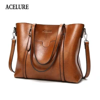 acelure women bag oil wax womens leather handbags luxury lady hand bags with purse pocket women messenger bag big tote sac bols
