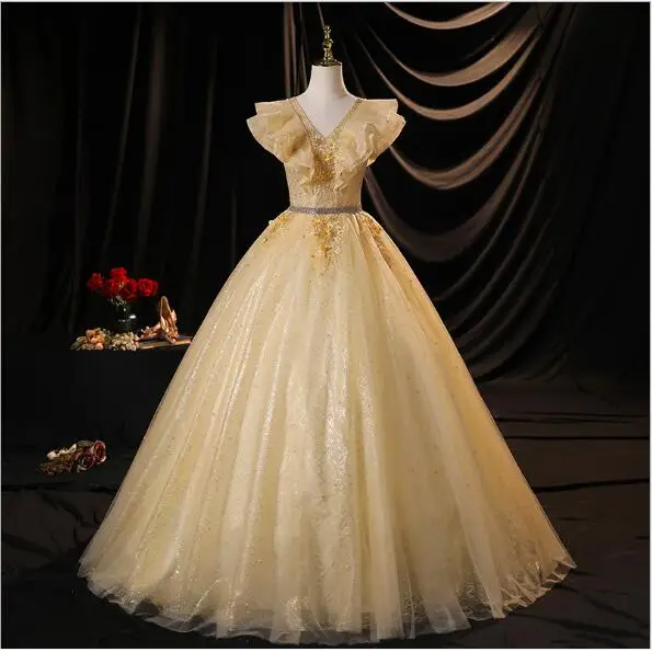 

Luxury Appliques Quinceanera Dresses V-neck Ball gown Floor-length Vintage Vestidos De 15 Anos Quinceanera Dress