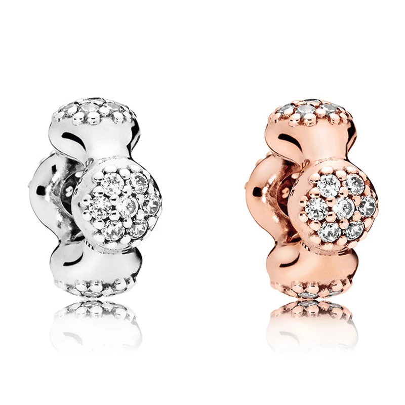 

Fit Original Pan Charms Bracelet Girl Clear CZ Rose Silver Color Geometric Square Spacer Beads DIY Jewelry for Women Bangle Gift