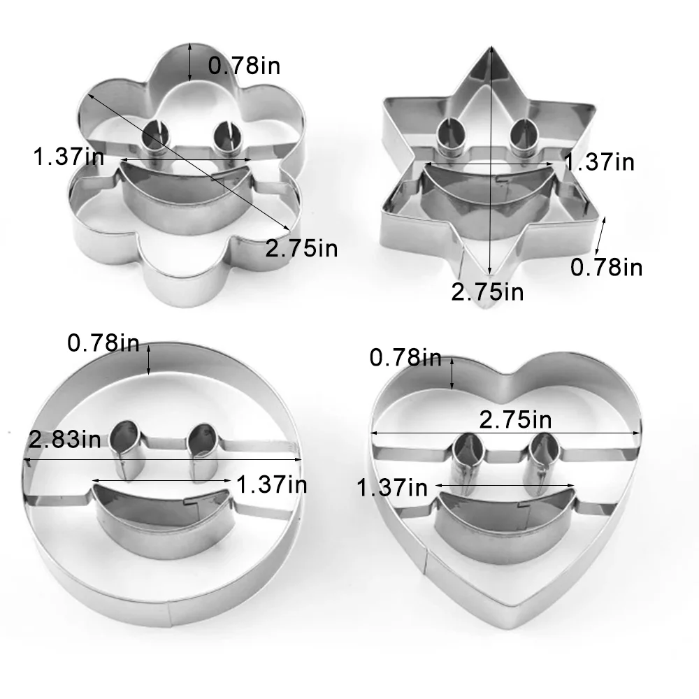 

4 Piece Smiley Stainless Steel Cookie Cutter Biscuit Mold Fondant Cake Mold Baking Tools Sugar Biscuit Mold Cookie Cutters