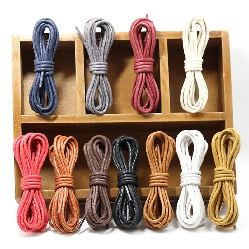 1 Pair Leather Shoelace Waxed Shoelaces for Shoes Soild Cotton Boot Laces Waterproof Strings Round Sports Running Rope Shoe lace