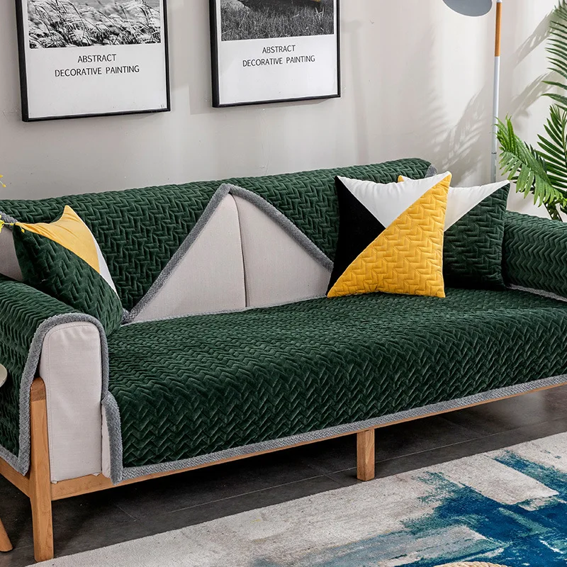 

Winter Plush Striped Print Wear-resistant and Dirty Sofa Cushion Sofa Towel Simple Anti-skid Water Ripple Elegant Sofa Cover