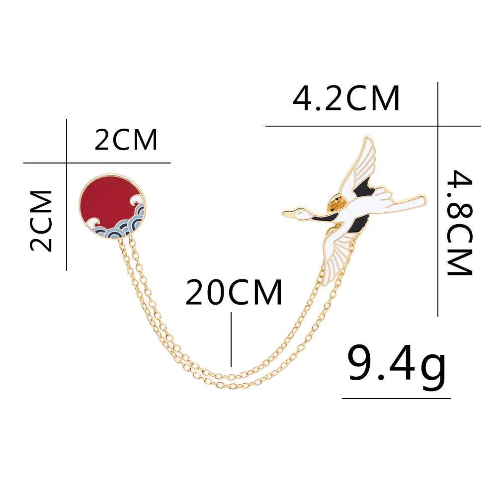 Металлическая эмалированная брошь в китайском стиле с красным солнцем и белым
