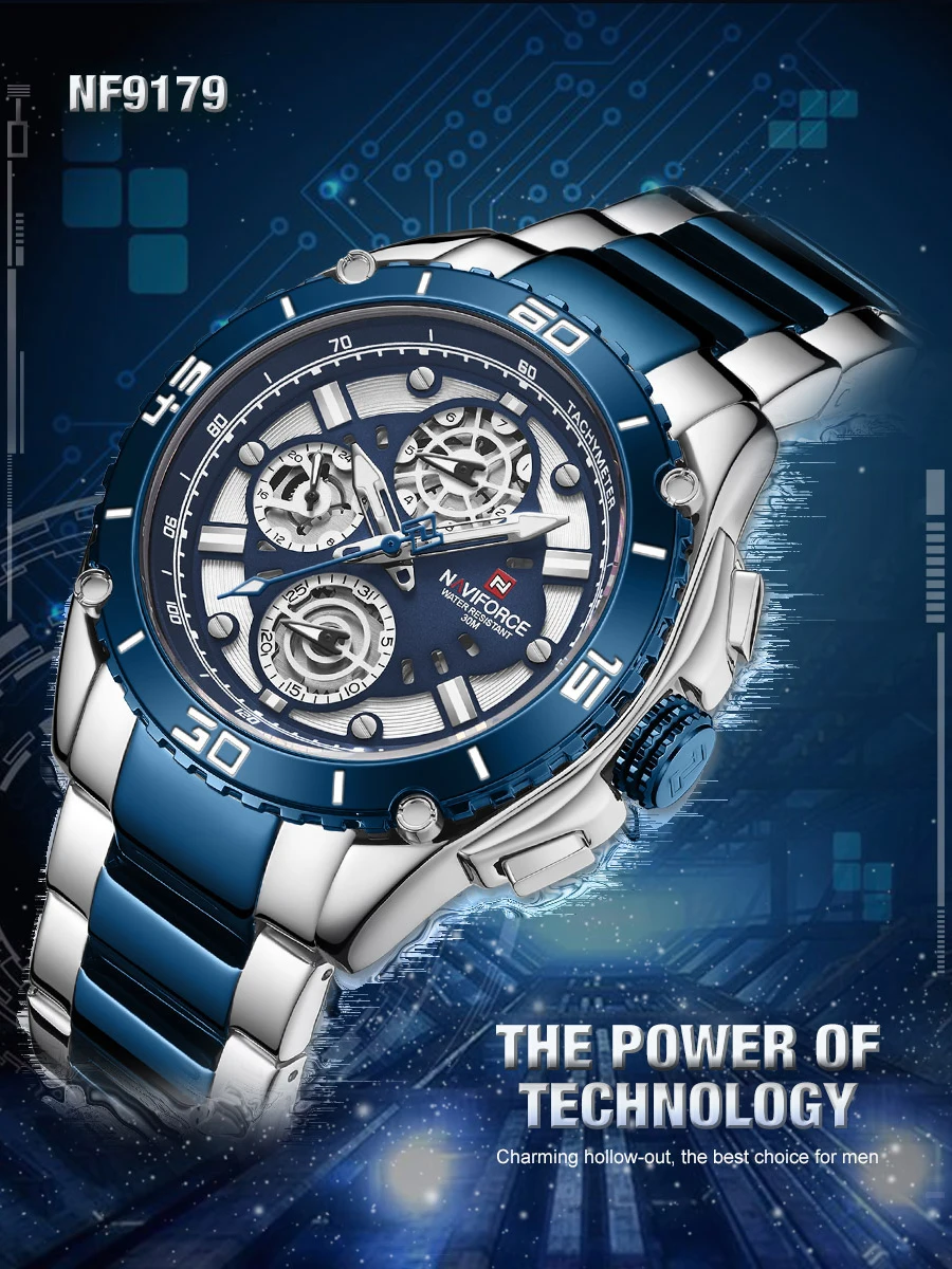 

NAVIFORCE Men Watch Sport Quartz Wristwatch Clock Top Luxury Brand Fashion Casual 3ATM Waterproof Blue Date Analog Timepiece New