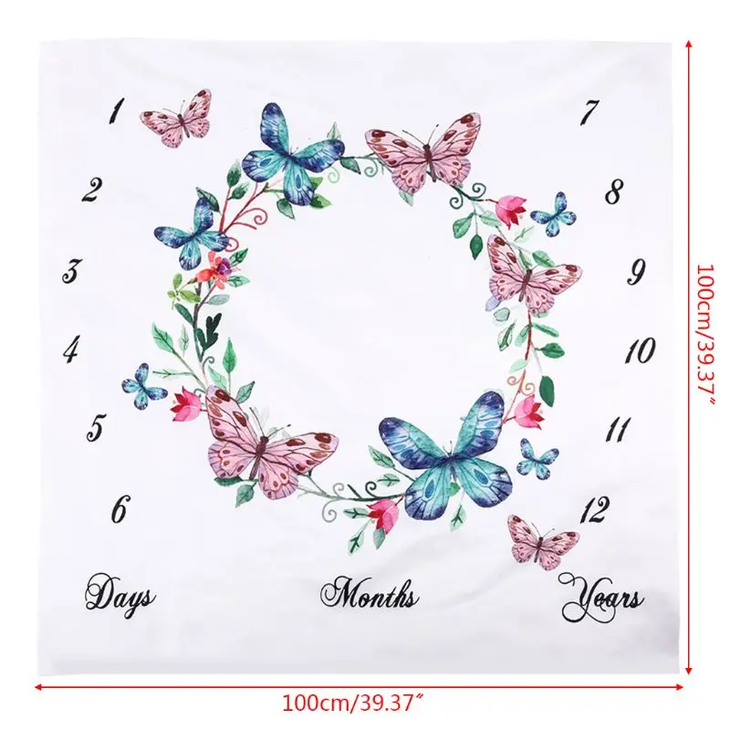 

Newborn Baby Milestone Number Butterfly Pattern Mat Blanket Photography Background Backdrop Cloth D7YD