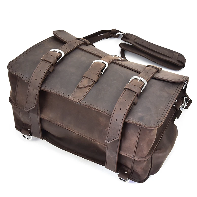 Мужской толстый портфель из натуральной кожи, подходит для ноутбука 16 дюймов, Большой Вместительный кожаный рюкзак crazy horse из поликарбоната, многофункциональная сумка на плечо