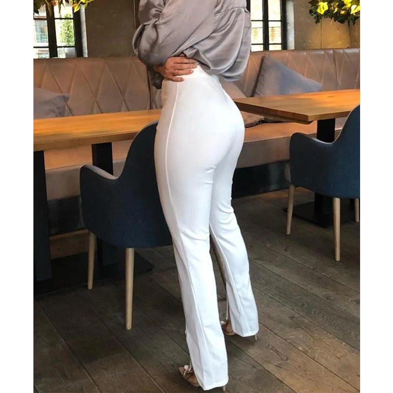 Брюки женские облегающие с завышенной талией однотонные элегантные длинные