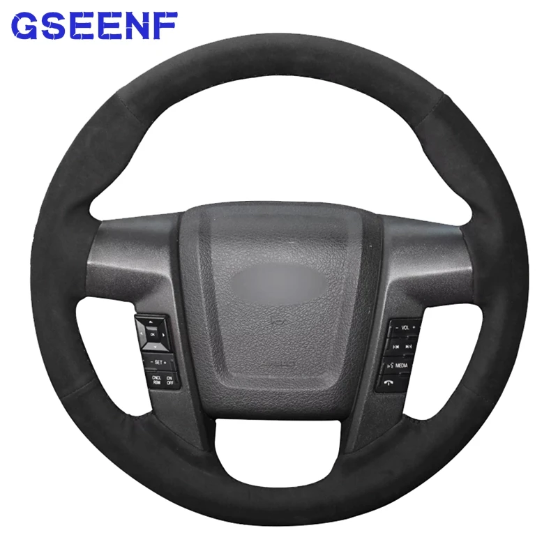 

For Ford F-150 RAPTOR 2009 2010 2011 2012 2013 2014 -2015 Black Synthetic Steering Wheel Covers Wearable Suede Braid