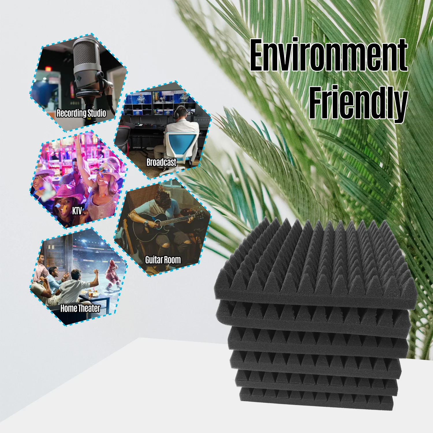 

12pcs 12*12*2inch High Density Studio Acoustic Foams Panels Sound Insulation Foam Fire Retardant for Studio KTV Broadcast