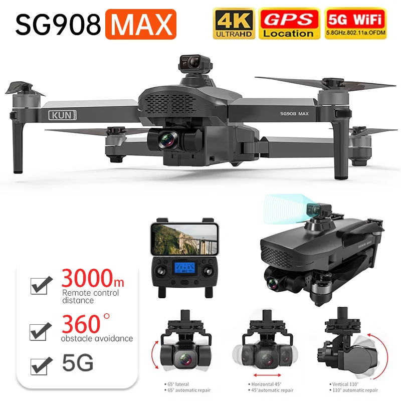 ZLL-Dron SG908 Max 4K Profesional de 3 ejes con GPS, 5G, Wifi, FPV, distancia de 3KM, sin escobillas, helic&oacute;ptero RC VS F11s Pro SG906 Max-0