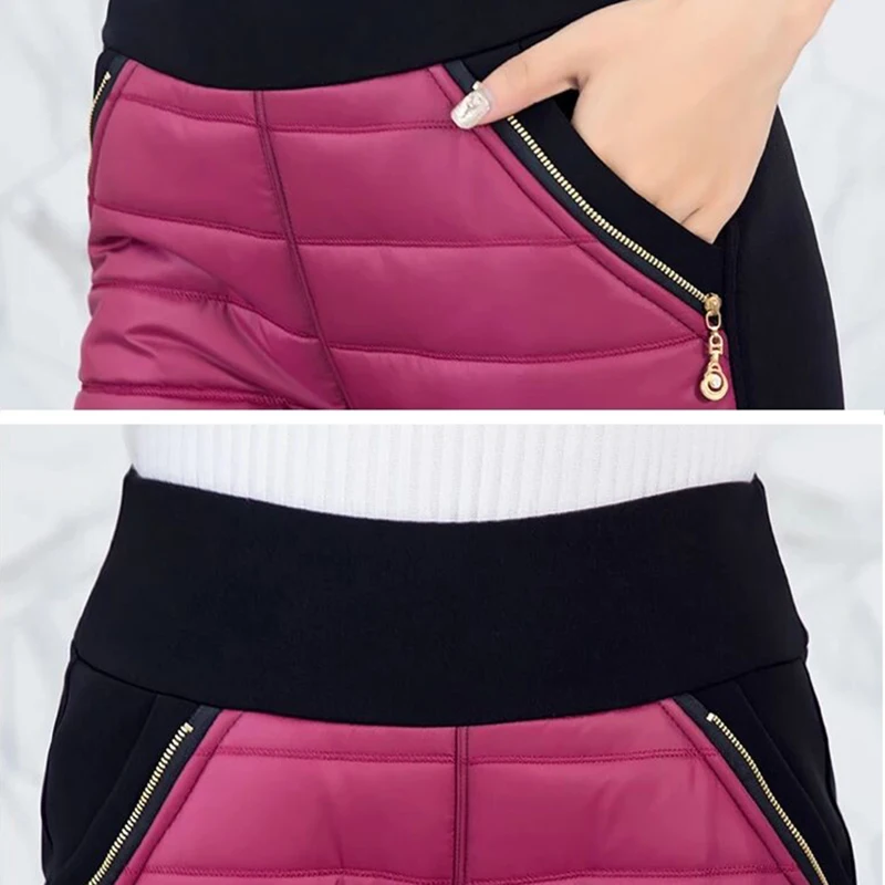 Утолщенные хлопковые зимние теплые брюки для женщин с эластичной резинкой на