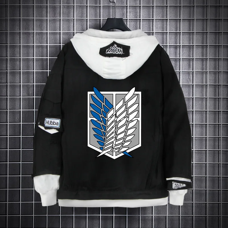

Anime Attack on Titan Jeans Shingeki No Kyojin Legion Eren Cosplay Denim Jacket Black Autumn Hooded Outwear