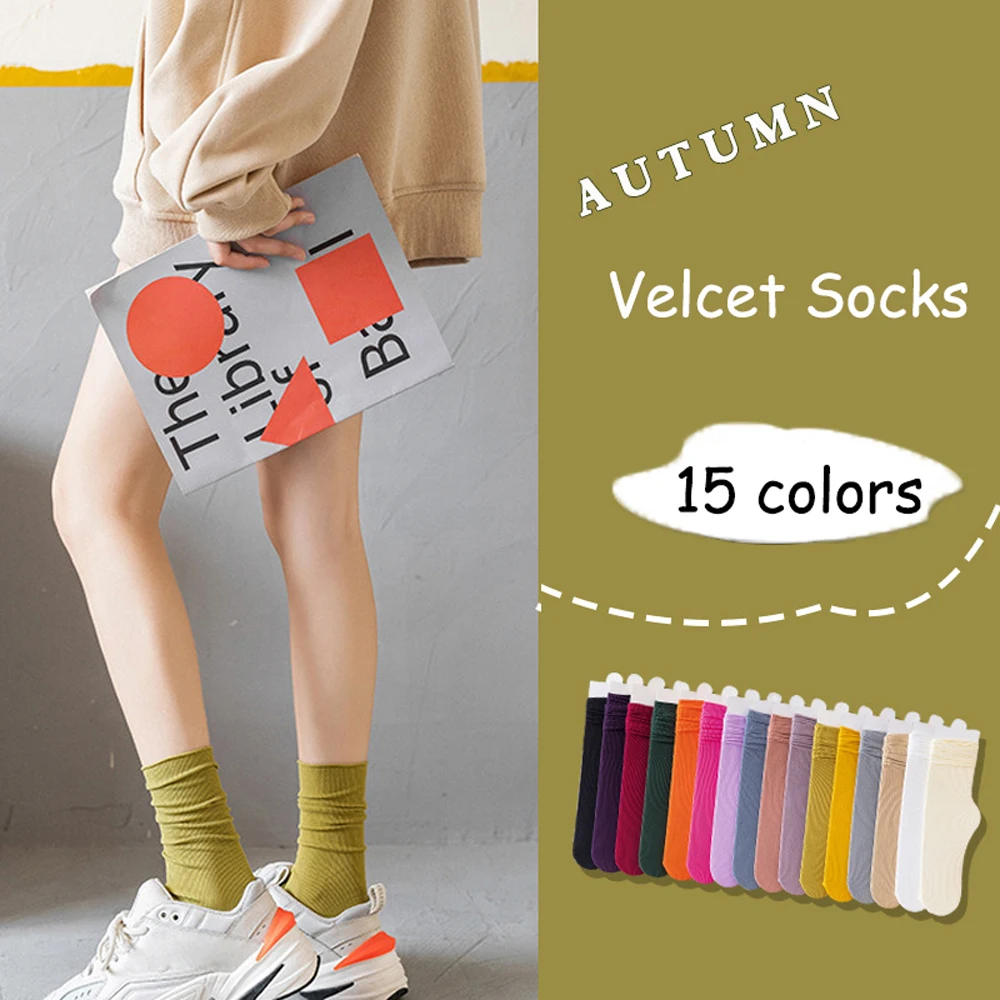 

Woman Socks 1 Pair Sweet Lolita New Fashion Socks Summer Solid Women Soft Cute Long Socks For Women Velvet Thin Socks