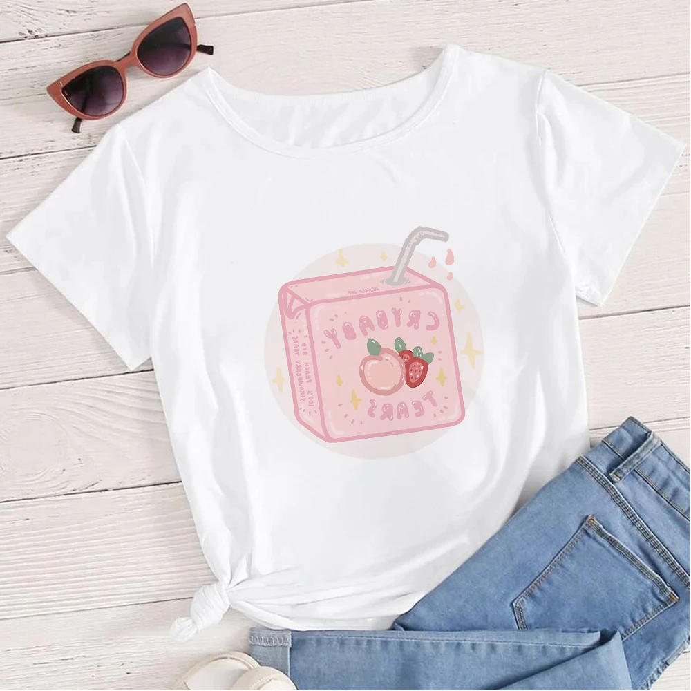 

2021 Exquisite Short Sleeve Streetwear Modern Occasion T-shirt Cartoon Cute Lovely Milk Tea Printed Women Tshirt Top Tees