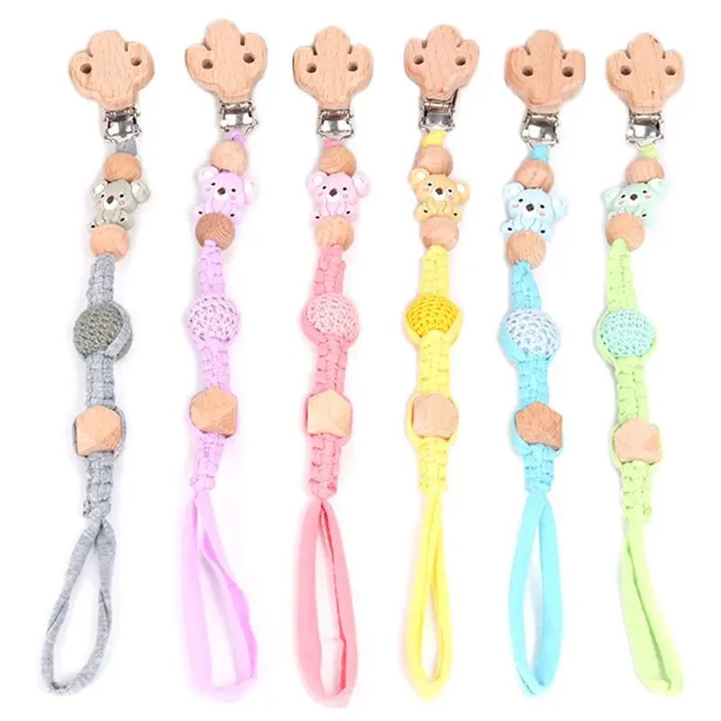 

Baby Wood Pacifier Clip Chain Handmade Woven Nipple Holder Soother Leash Strap 24BE
