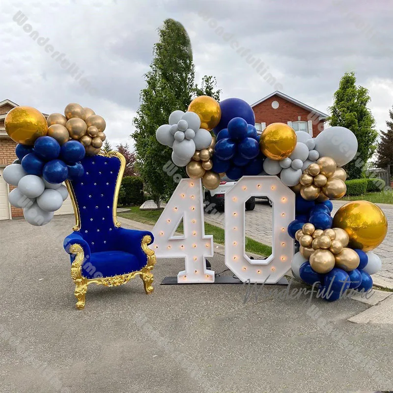 

Двойные темно-синие фотообои, свадебные принадлежности, украшение для детского дня рождения, хромированный золотой шар, арка, серые шары