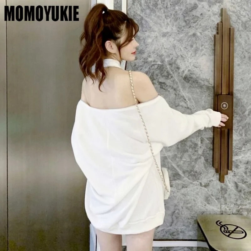 Женское худи с открытыми плечами черное однотонное белое большого размера