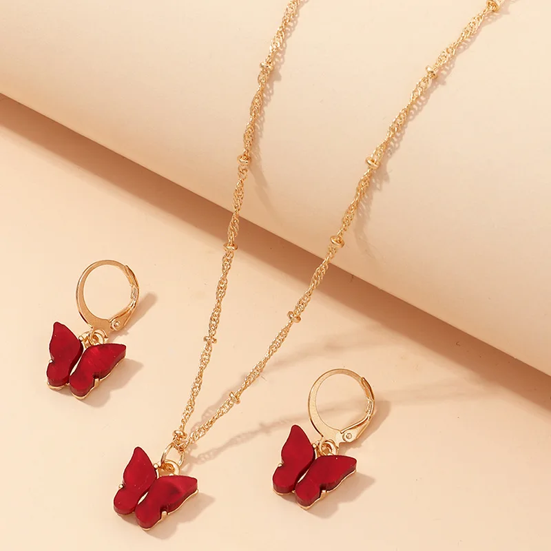 

Butterfly Necklace Earring Jewelry Sets Tennis Link Chain Iced Out Zirconia Butterfly Pendent Hip Hop Choker Necklace for Women