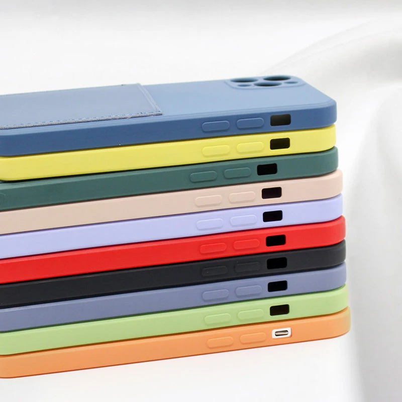 

Liquid Silicone Luxury Case For Apple iPhone 11 12 Pro Max mini SE 2020 X XR XS Max 7 8 Plus Card Strap Holder Shell Case Cover