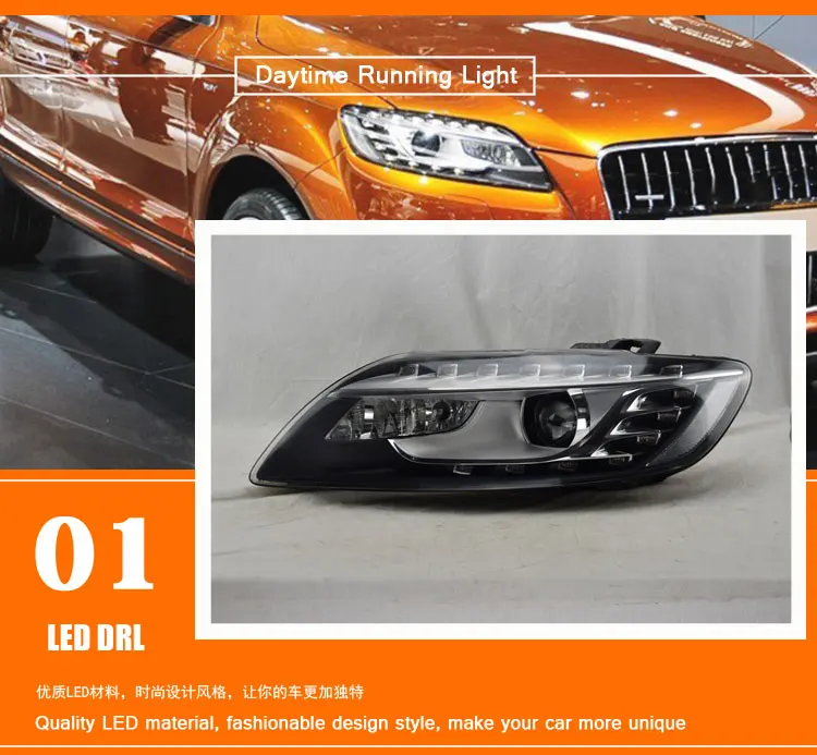 2 шт. автомобильный стиль светодиодный фары для Audi Q7 2006- Для Q7 фары светодиодный DRL Объектив двойной луч H7 HID Xenon Биксеноновые линзы