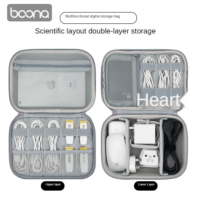 Цена Размер S/L, двухслойный дорожный жесткий чехол Eva для цифрового кабеля, внешний органайзер, сумка для хранения адаптера питания ноутбука