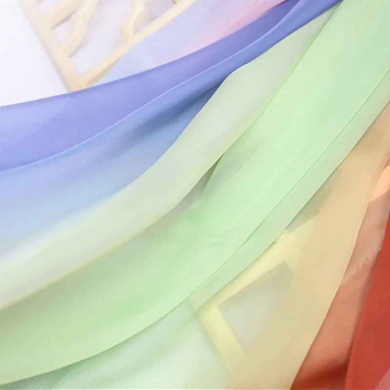 Мягкая Радужная фатиновая ткань градиентная струящаяся шелкоподобная шифоновая