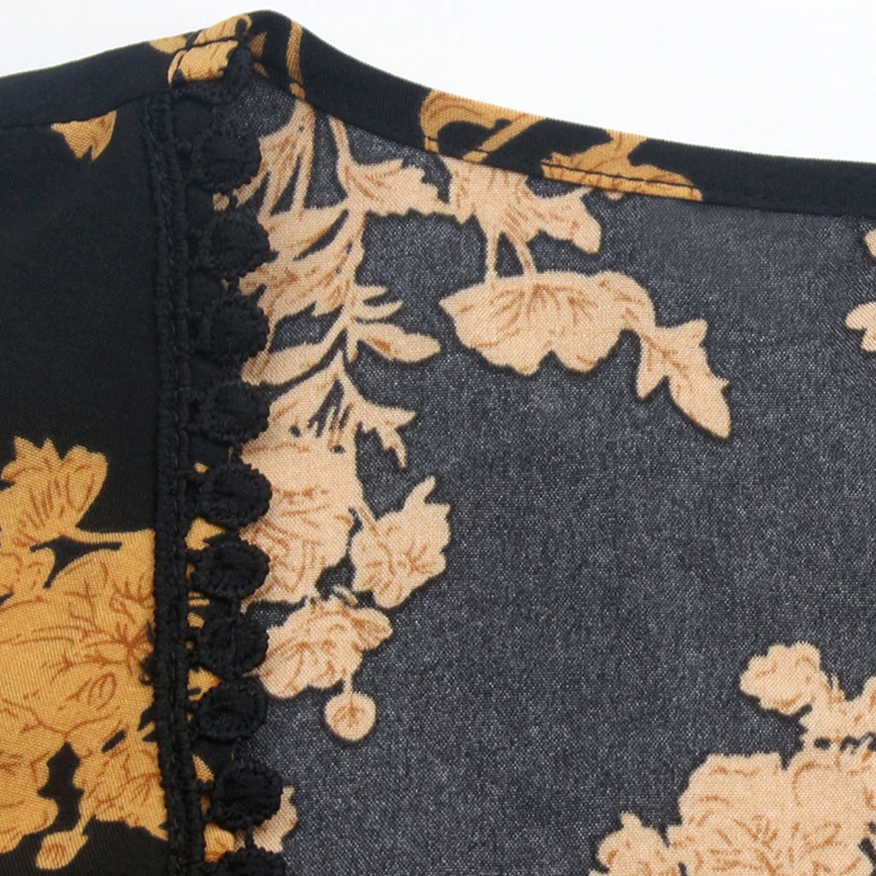 

Women's Midi Dress Autumn Sexy V-neck Floral Print Dresses for Women Boho Vintage Long Sleeve Woman Clothing